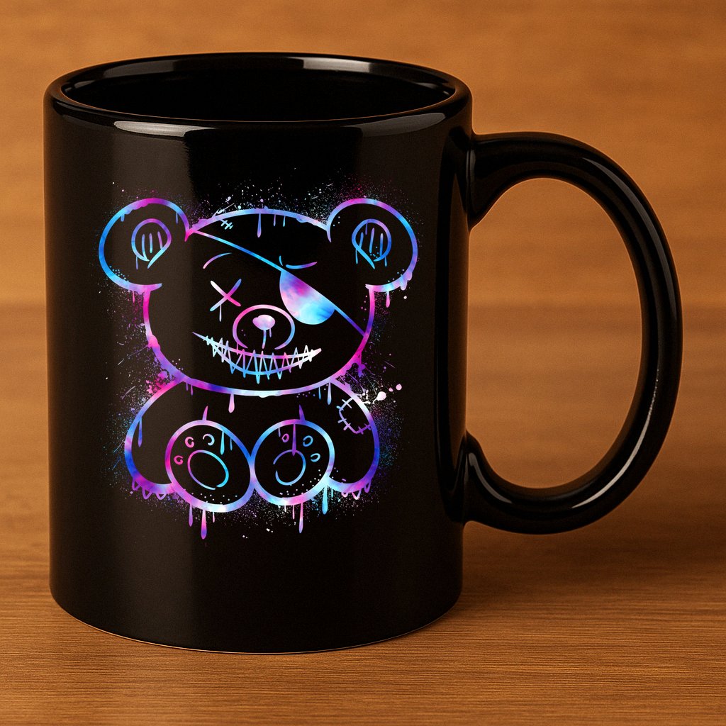 Emo Punk Teddy Bear Graffiti 11oz C Handle Ceramic Mug