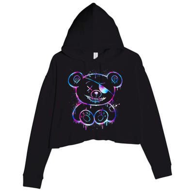 Emo Punk Teddy Bear Graffiti Crop Fleece Hoodie