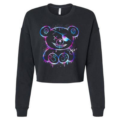 Emo Punk Teddy Bear Graffiti Cropped Pullover Crew