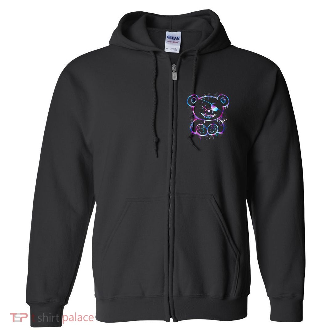 Emo Punk Teddy Bear Graffiti Full Zip Hoodie