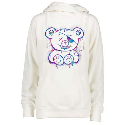 Emo Punk Teddy Bear Graffiti Womens Funnel Neck Pullover Hood