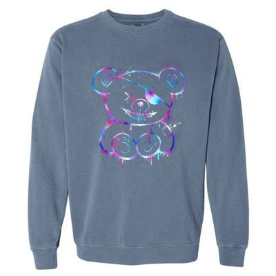 Emo Punk Teddy Bear Graffiti Garment-Dyed Sweatshirt