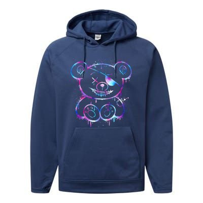 Emo Punk Teddy Bear Graffiti Performance Fleece Hoodie