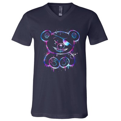 Emo Punk Teddy Bear Graffiti V-Neck T-Shirt