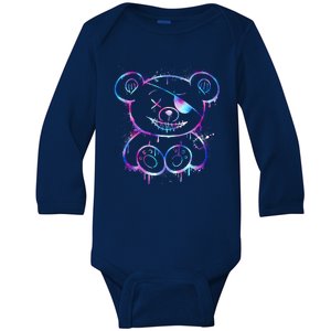 Emo Punk Teddy Bear Graffiti Baby Long Sleeve Bodysuit