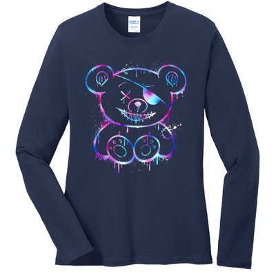 Emo Punk Teddy Bear Graffiti Ladies Long Sleeve Shirt