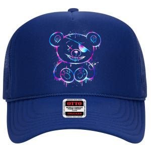 Emo Punk Teddy Bear Graffiti High Crown Mesh Back Trucker Hat