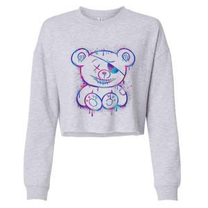 Emo Punk Teddy Bear Graffiti Cropped Pullover Crew