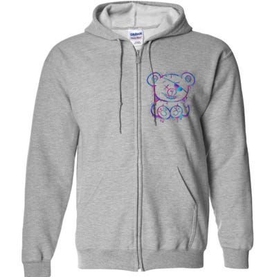 Emo Punk Teddy Bear Graffiti Full Zip Hoodie