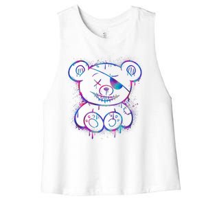 Emo Punk Teddy Bear Graffiti Women's Racerback Cropped Tank