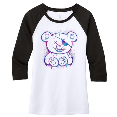 Emo Punk Teddy Bear Graffiti Women's Tri-Blend 3/4-Sleeve Raglan Shirt