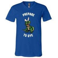 Easter Prepare To Dye Trex Dinosaur Bunny Ears Gift V-Neck T-Shirt