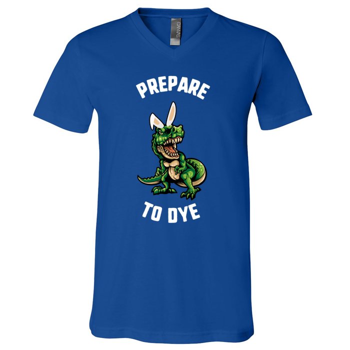 Easter Prepare To Dye Trex Dinosaur Bunny Ears Gift V-Neck T-Shirt