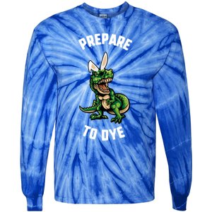 Easter Prepare To Dye Trex Dinosaur Bunny Ears Gift Tie-Dye Long Sleeve Shirt