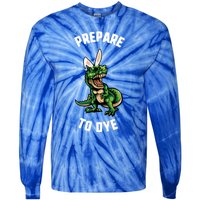 Easter Prepare To Dye Trex Dinosaur Bunny Ears Gift Tie-Dye Long Sleeve Shirt