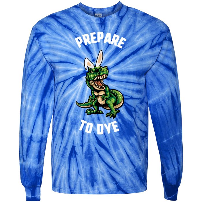 Easter Prepare To Dye Trex Dinosaur Bunny Ears Gift Tie-Dye Long Sleeve Shirt