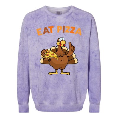 Eat Pizza Turkey Thanksgiving Funny Colorblast Crewneck Sweatshirt