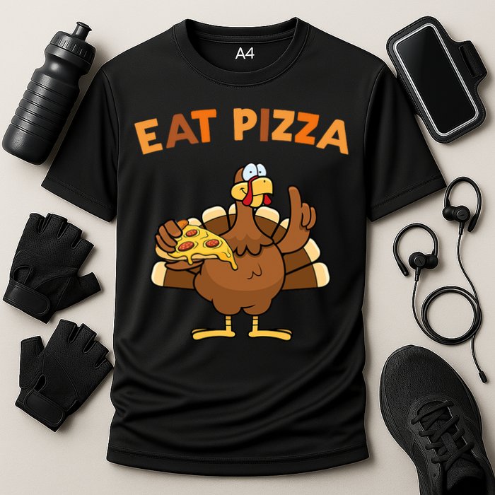 Eat Pizza Turkey Thanksgiving Funny Cooling Performance Crew T-Shirt