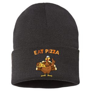 Eat Pizza Turkey Thanksgiving Funny Sustainable Knit Beanie