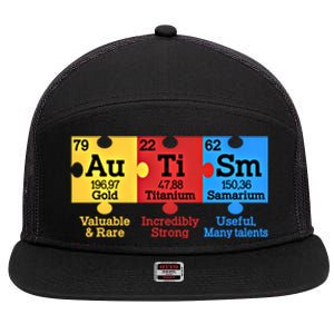 Elets Periodic Table Autism Awareness Autism Chemistry Cool Gift 7 Panel Mesh Trucker Snapback Hat