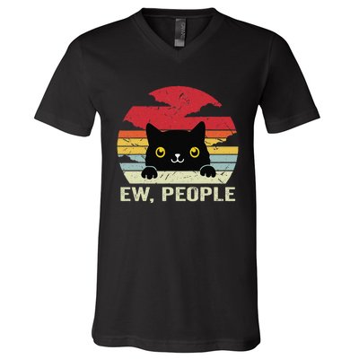 Ew People Vintage Black Cat For Cat Lover V-Neck T-Shirt