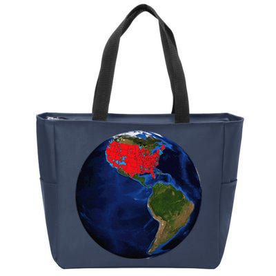 Earth Planet With Red Electoral Map 2024 Occupy Solar System Zip Tote Bag