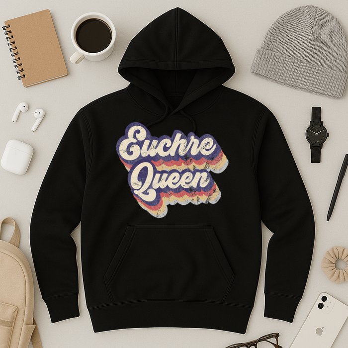 Euchre Queen Euchre Card Game Player Vintage Euchre Hoodie