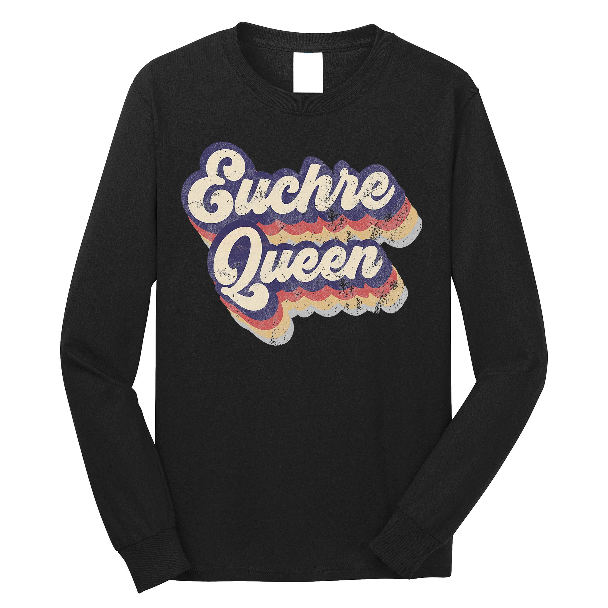Euchre Queen Euchre Card Game Player Vintage Euchre Long Sleeve Shirt