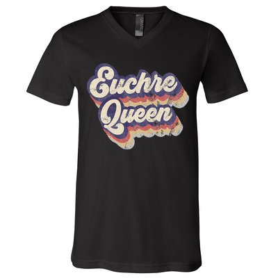 Euchre Queen Euchre Card Game Player Vintage Euchre V-Neck T-Shirt
