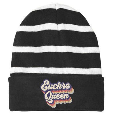 Euchre Queen Euchre Card Game Player Vintage Euchre Striped Beanie with Solid Band