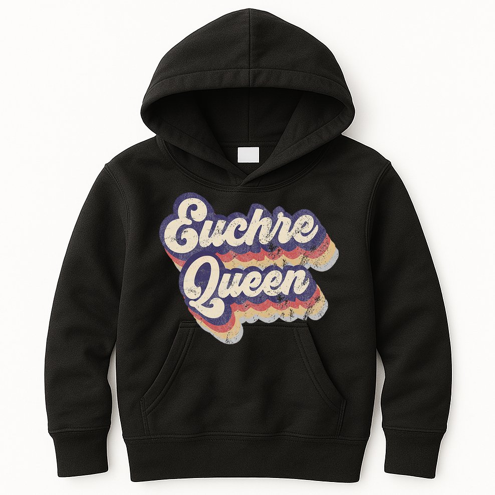 Euchre Queen Euchre Card Game Player Vintage Euchre Kids Hoodie