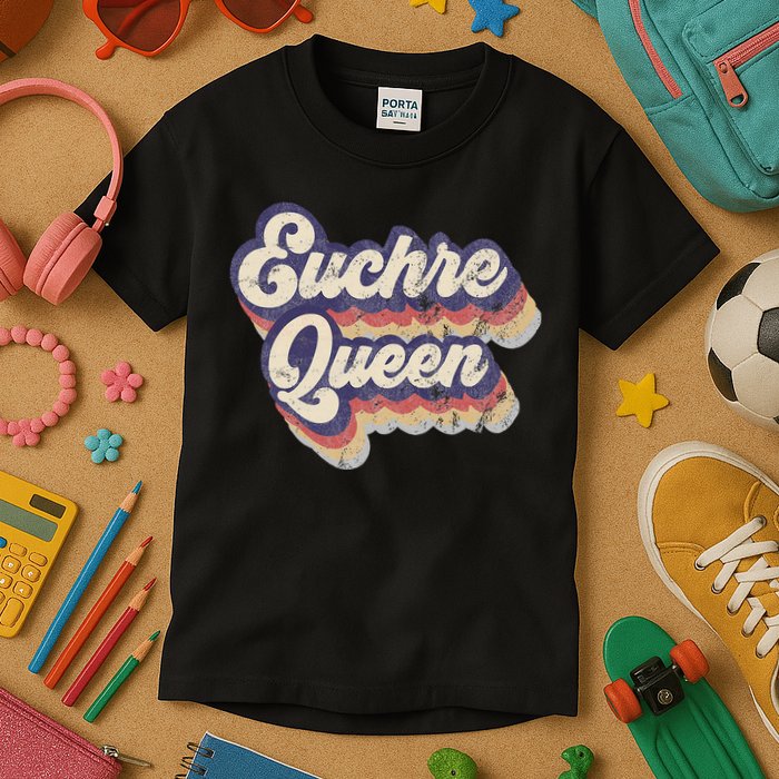 Euchre Queen Euchre Card Game Player Vintage Euchre Kids T-Shirt