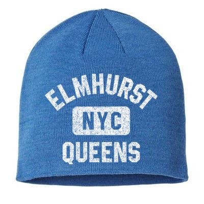 Elmhurst Queens Nyc Gym Style Distressed White Print Gift Sustainable Beanie