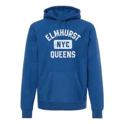 Elmhurst Queens Nyc Gym Style Distressed White Print Gift Premium Hoodie