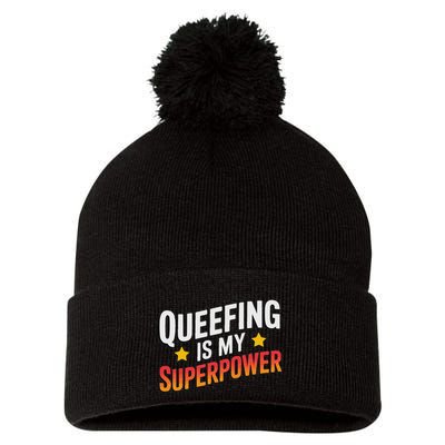 Embarassing Queef Queen Queefed Inappropriate Fart Queefing Pom Pom 12in Knit Beanie