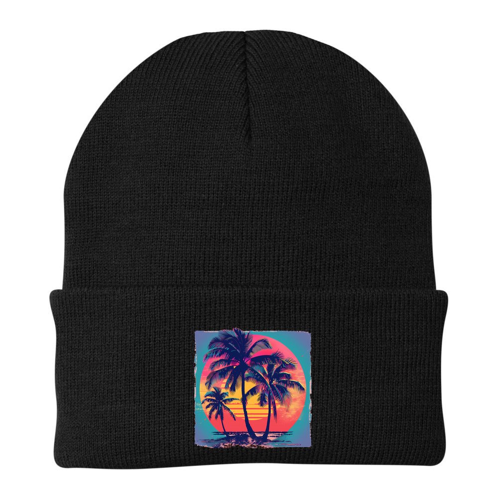 Eighties Retro 80s Style Beach Palm Trees Summer Gift Beanie