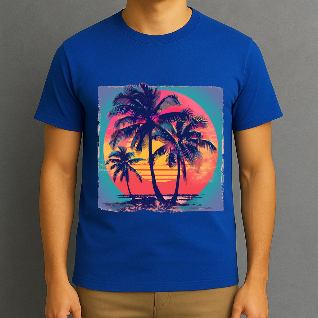 Eighties Retro 80s Style Beach Palm Trees Summer Gift T-Shirt