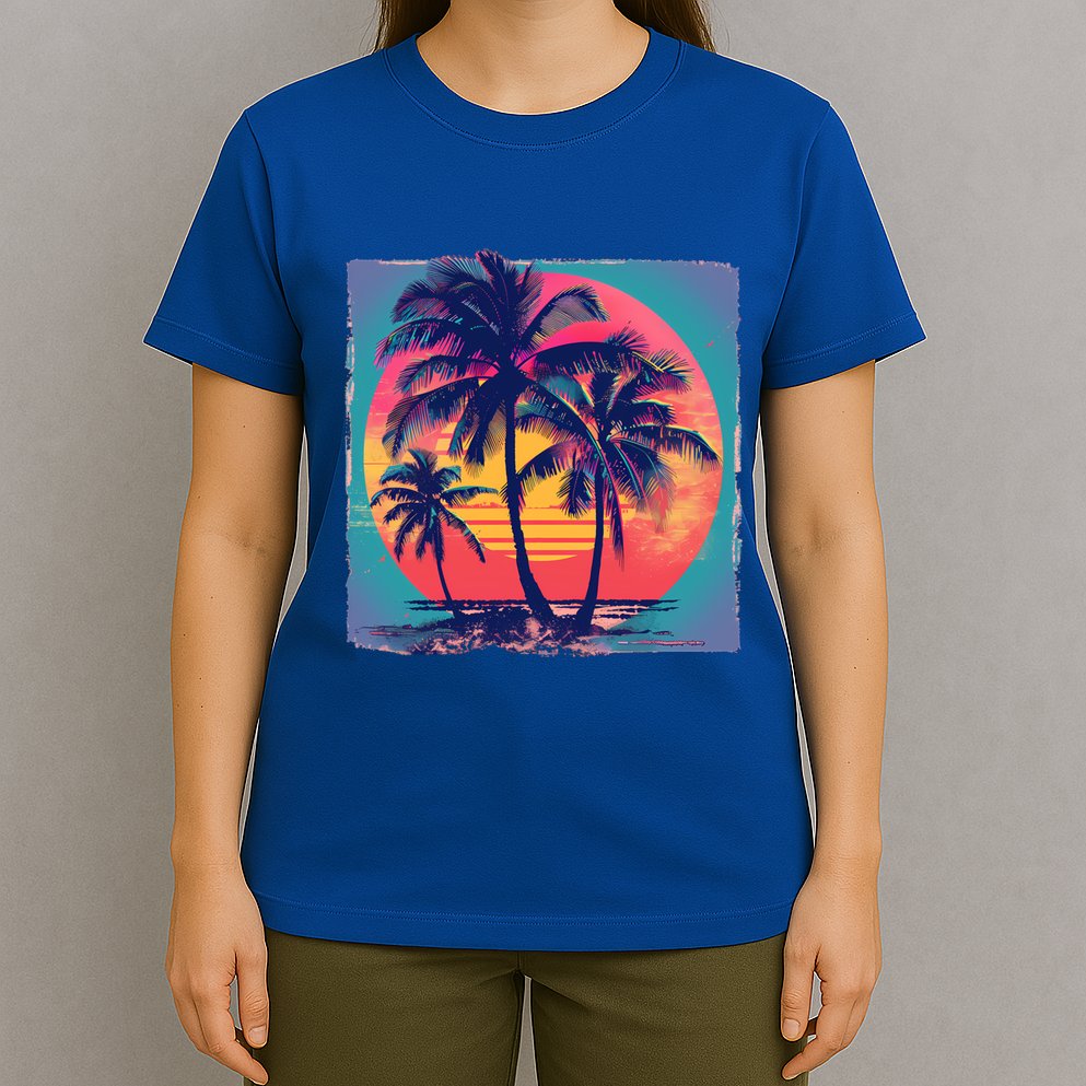 Eighties Retro 80s Style Beach Palm Trees Summer Gift T-Shirt