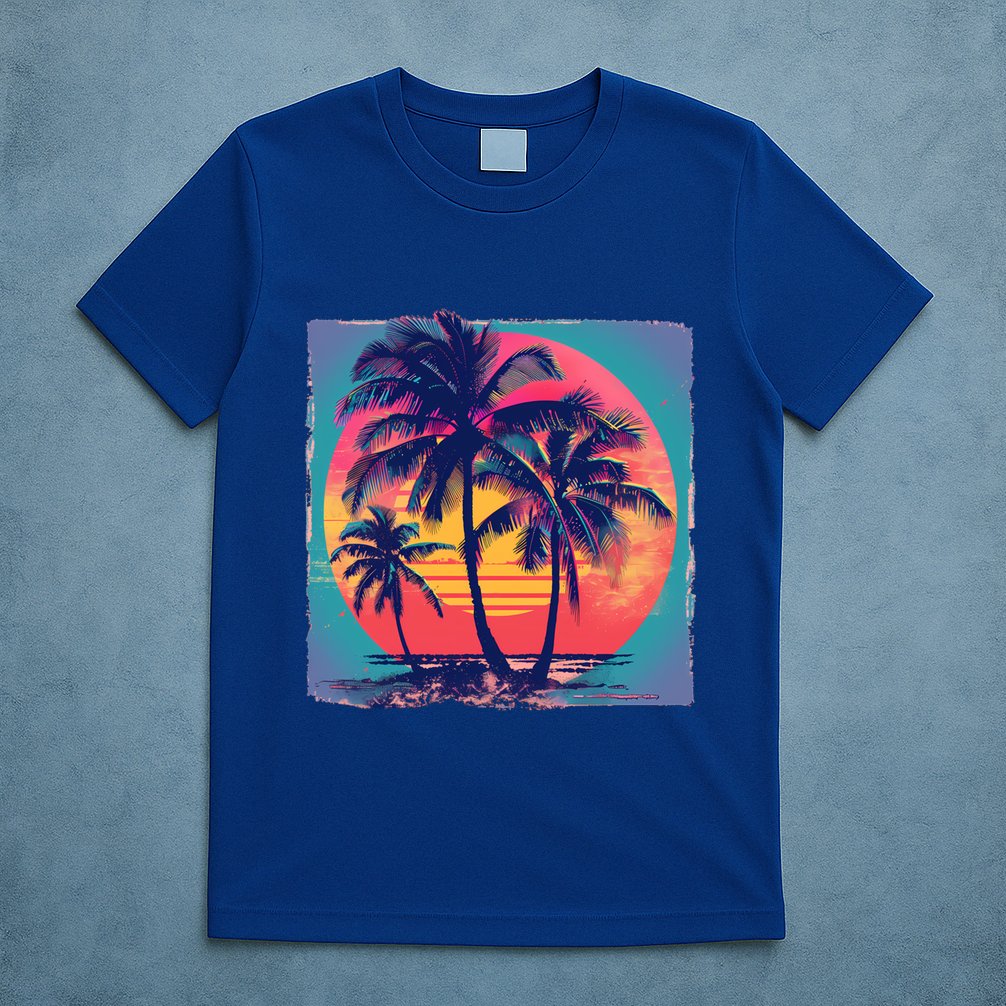 Eighties Retro 80s Style Beach Palm Trees Summer Gift T-Shirt