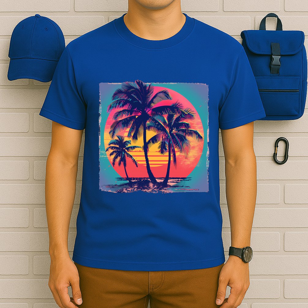 Eighties Retro 80s Style Beach Palm Trees Summer Gift T-Shirt