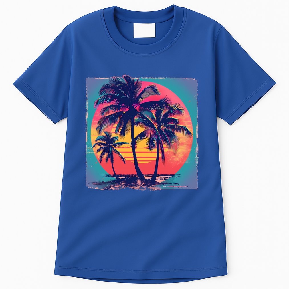 Eighties Retro 80s Style Beach Palm Trees Summer Gift Tall T-Shirt