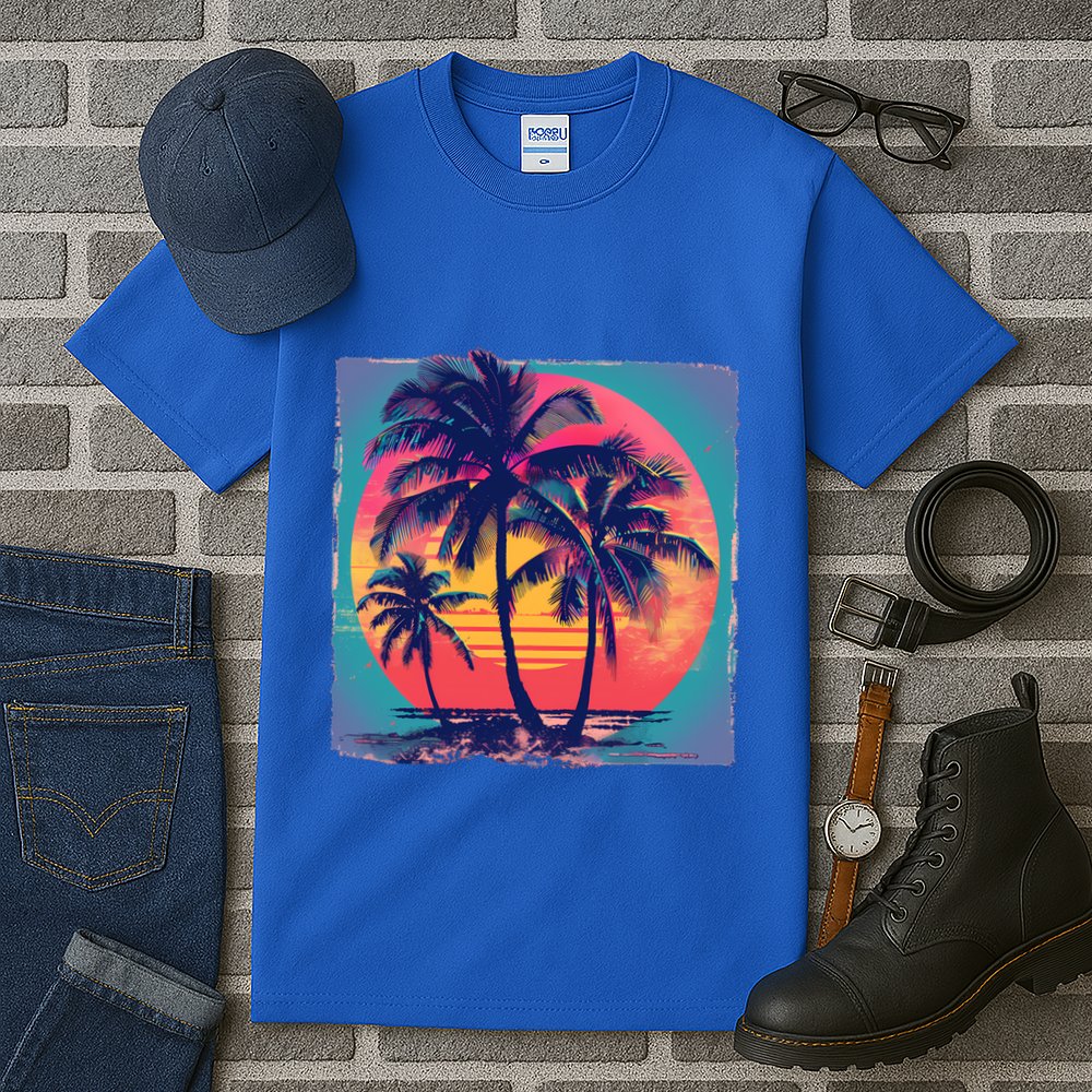 Eighties Retro 80s Style Beach Palm Trees Summer Gift Tall T-Shirt