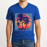 Eighties Retro 80s Style Beach Palm Trees Summer Gift V-Neck T-Shirt