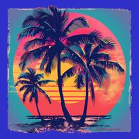 Eighties Retro 80s Style Beach Palm Trees Summer Gift V-Neck T-Shirt