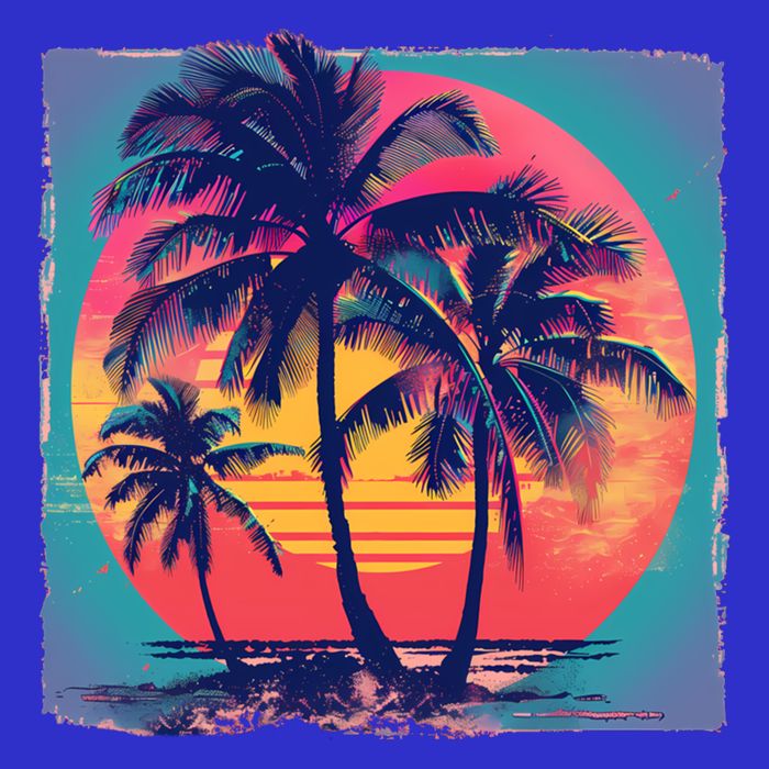 Eighties Retro 80s Style Beach Palm Trees Summer Gift V-Neck T-Shirt