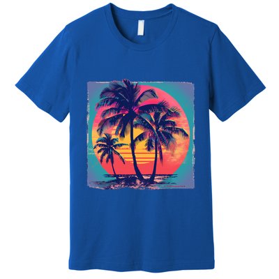 Eighties Retro 80s Style Beach Palm Trees Summer Gift Premium T-Shirt