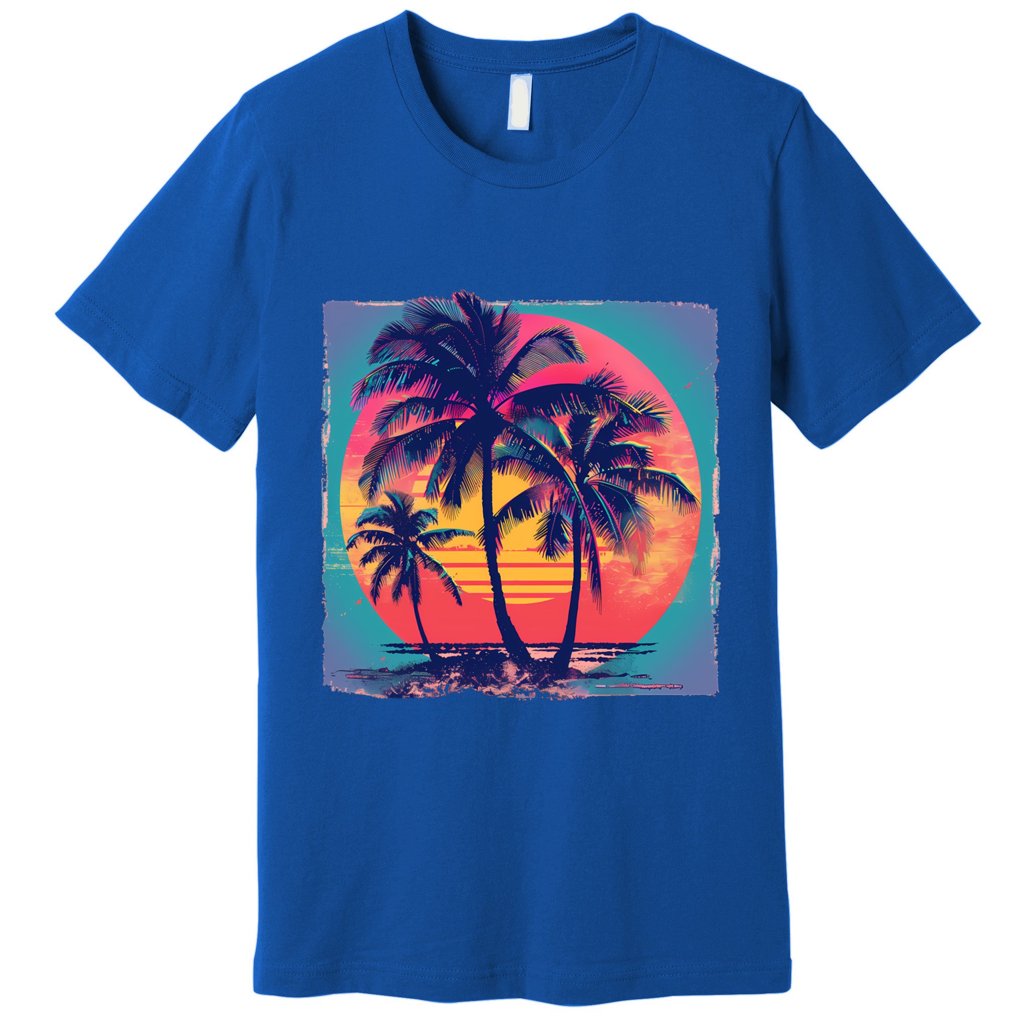 Eighties Retro 80s Style Beach Palm Trees Summer Gift Premium T-Shirt