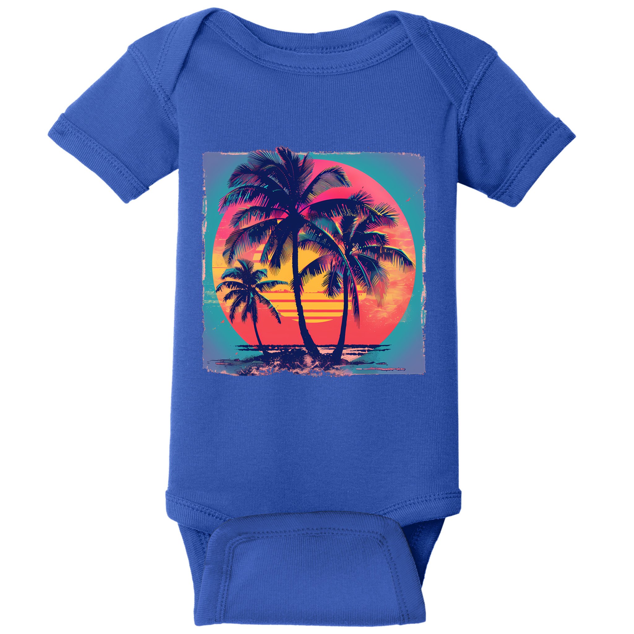 Eighties Retro 80s Style Beach Palm Trees Summer Gift Baby Bodysuit