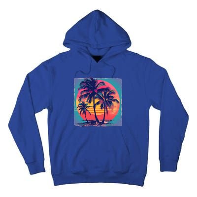 Eighties Retro 80s Style Beach Palm Trees Summer Gift Tall Hoodie