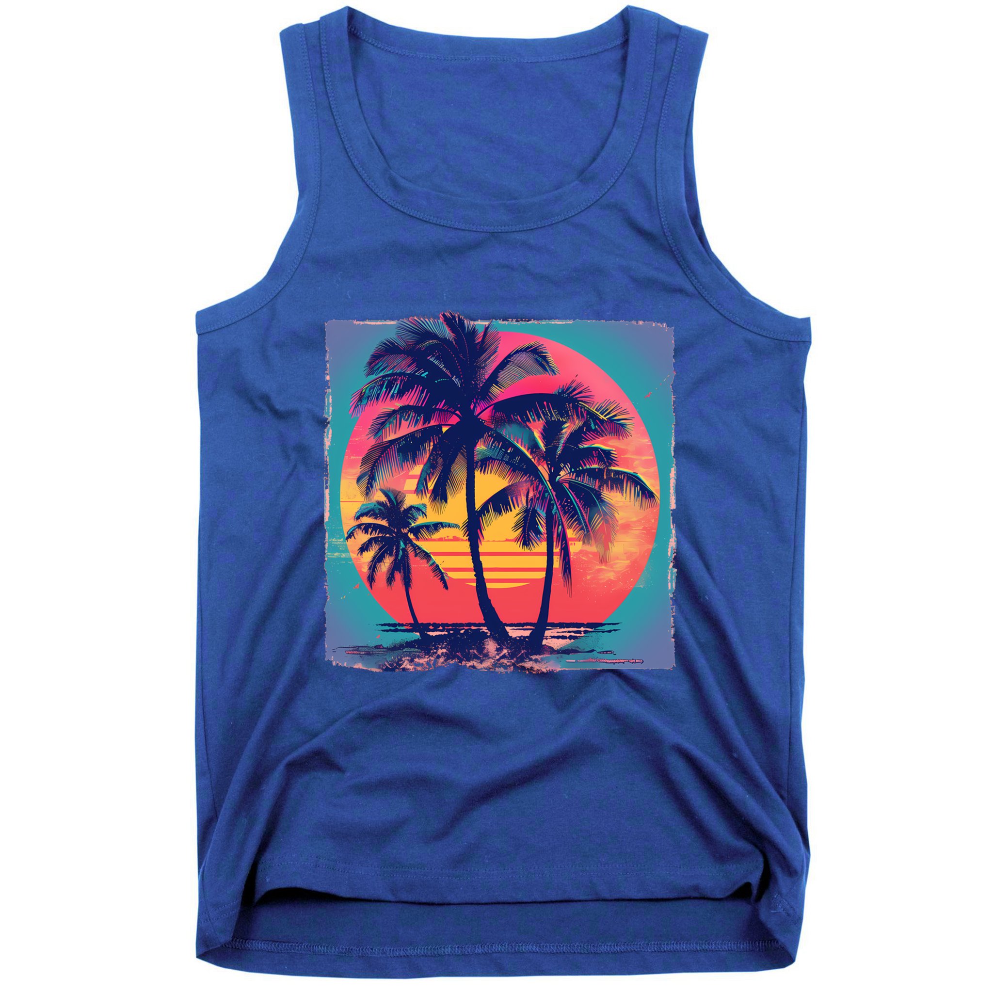 Eighties Retro 80s Style Beach Palm Trees Summer Gift Tank Top